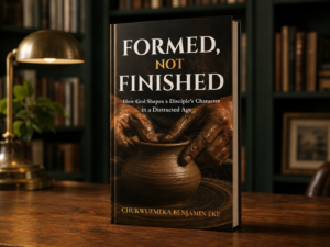 Formed, Not Finished paperback by Chukwuemeka Benjamin Eke presented in an elegant bookstore setting