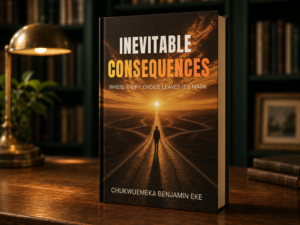 Inevitable Consequences paperback by Chukwuemeka Benjamin Eke presented in an elegant bookstore setting