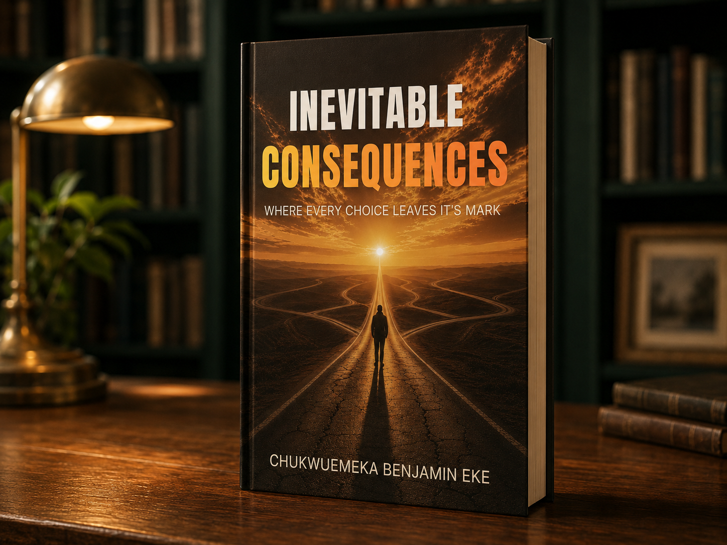 Inevitable Consequences paperback by Chukwuemeka Benjamin Eke presented in an elegant bookstore setting